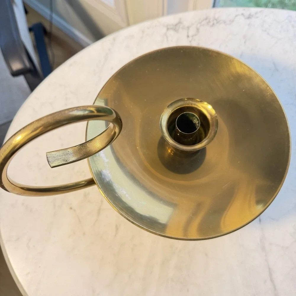Vtg 80s Solid Brass Large Chamberstick Candle Holder Swirl Handle Maitland-Smith